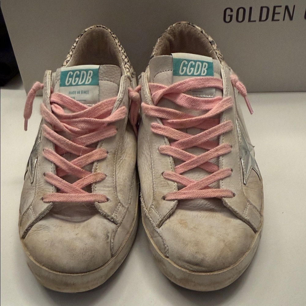 Golden Goose Women's White Sneakers with Pink Laces Authentic Size 42